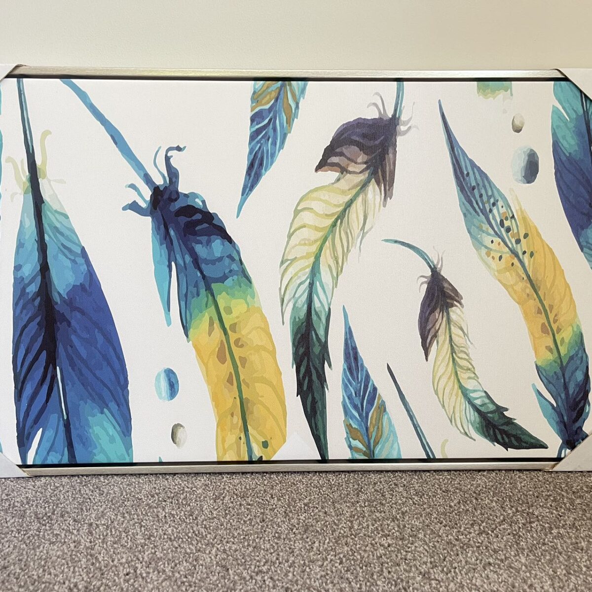 feather painting 1 Canvas Print in Floating Framed 70 x 40cm--Blue feather